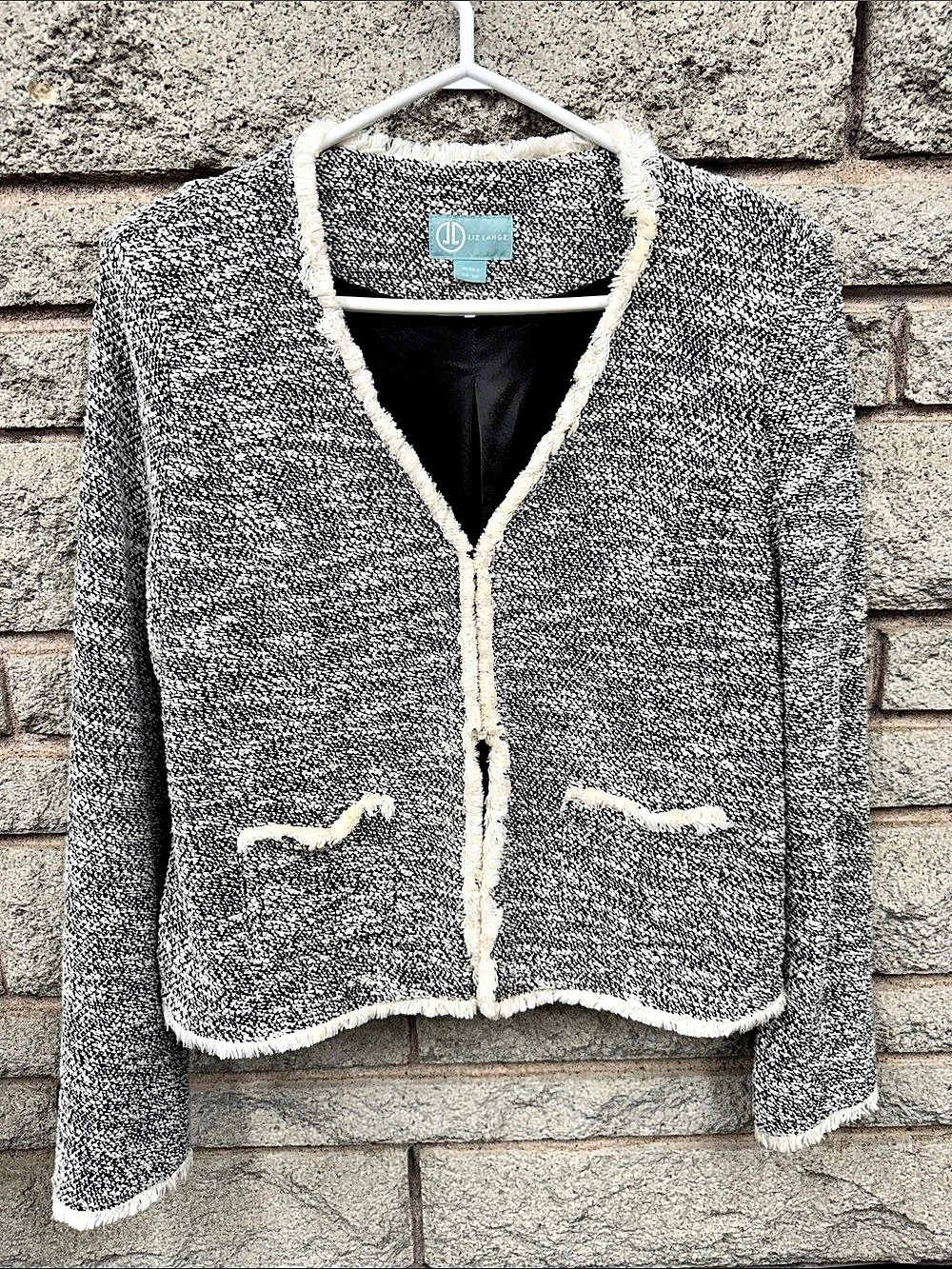 Liz Lange Boucle Trim Blazer in Gray & White Size Small
